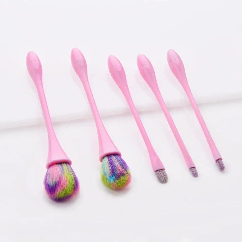 

Colorful Slim Waist Make Up Brushes Set Easy Used Handle Red Rose Gold 5pcs Foundation Powder Eyeshadow Goblet Makeup Brush Kit