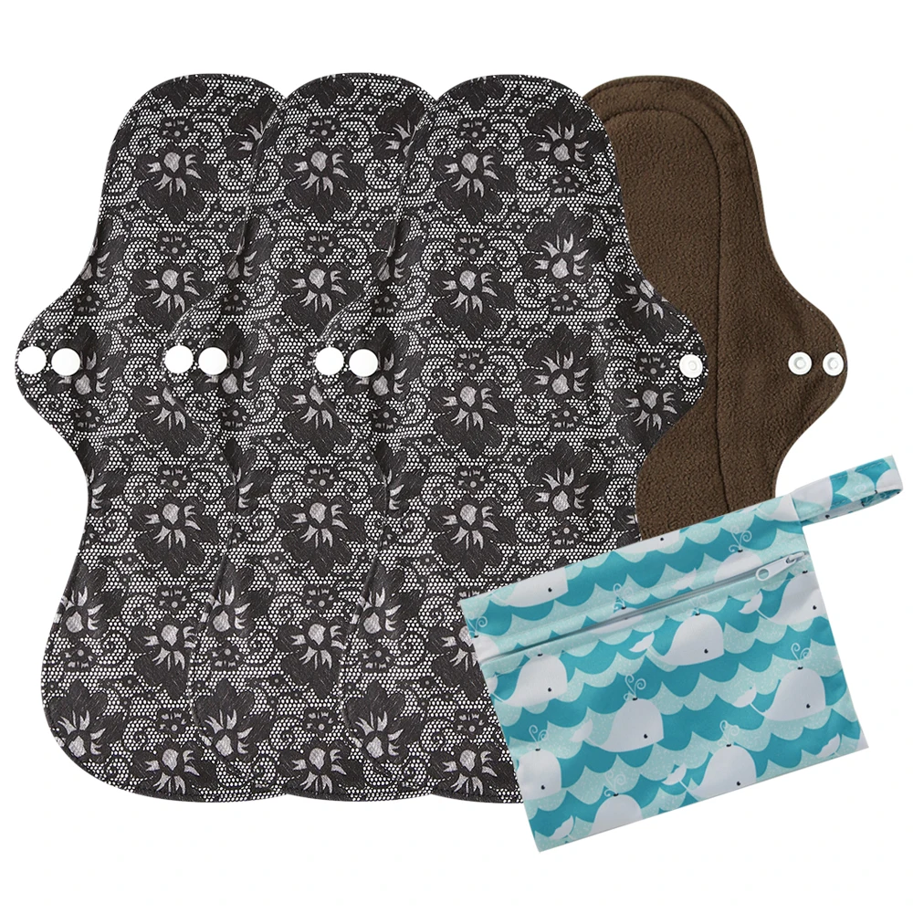 4pcs Reusable Pads +1 Bag Bamboo Charcoal Sanitary Pads Regular Flow