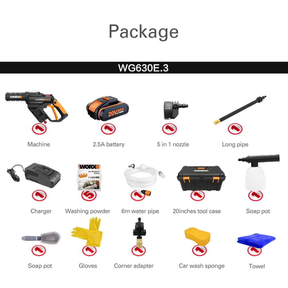 Мойка для автомобиля высокого давления Worx 20 в Hydroshot WG630E.3 бесщеточная