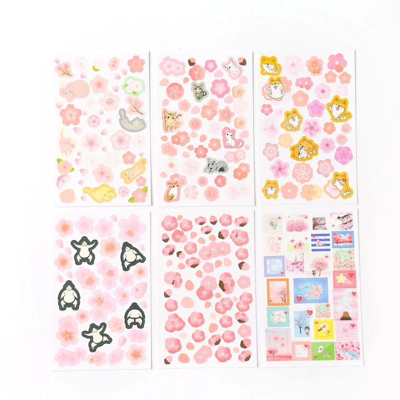 

1 Pack Romantic Sakura & Cat Stickers Adhesive Craft Decor Notebook Diary Decorative Student Stationery 6 sheets