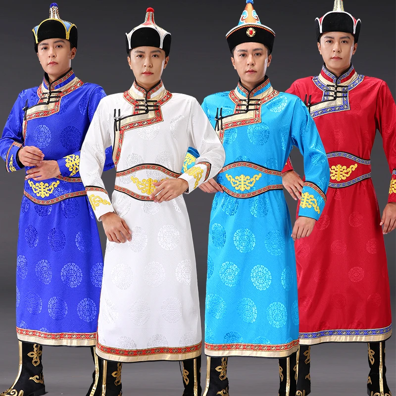 

Traditional mongolia costume for men Chinese national dance stage wear ethnic gown festival clothing