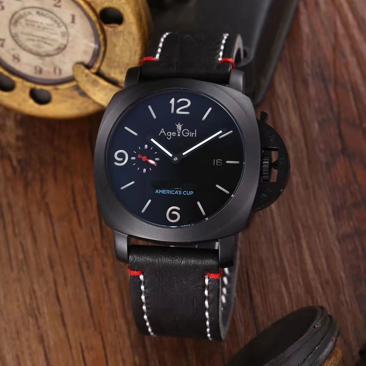 

Luxury Brand Men Automatic Mechanical Sapphire Stainless Steel Black Red Blue 1950 America's Cup Watch Luminous Leather Rubber