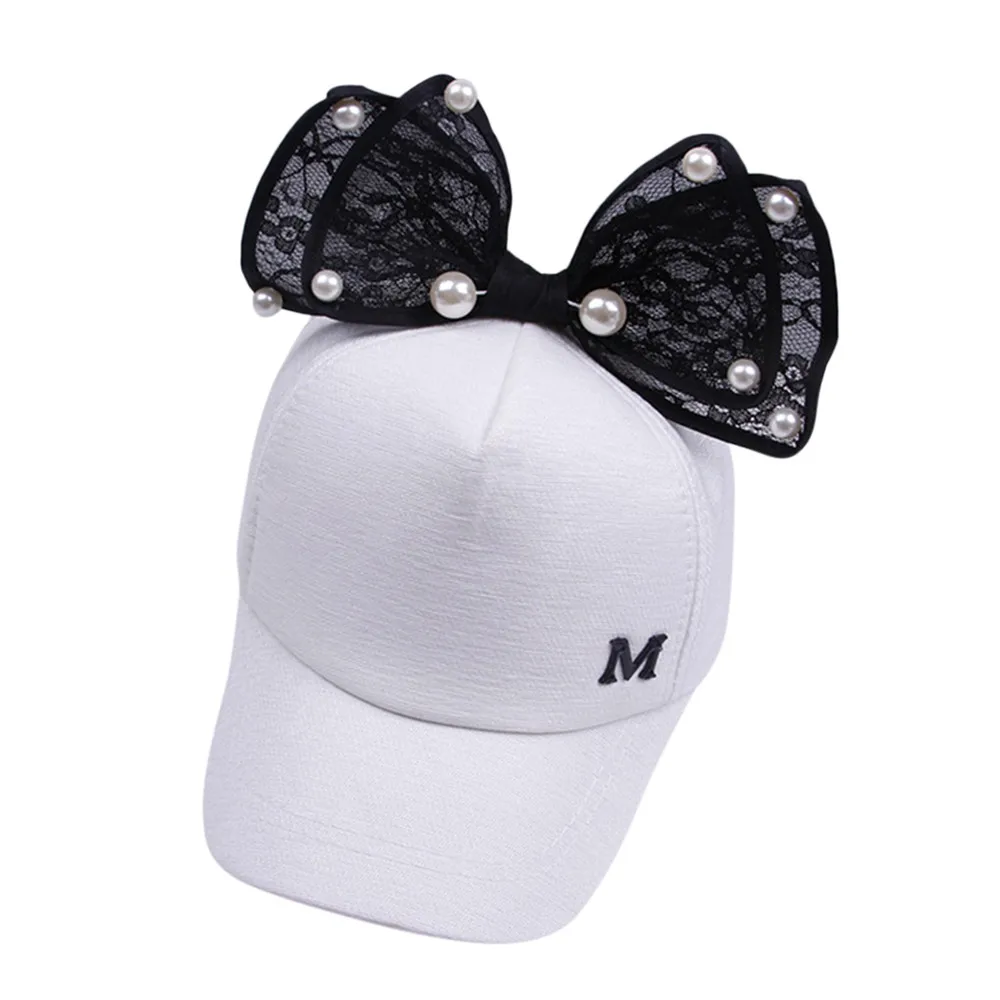 Girls baseball cap sun hat M letter Pearl pearl big bow Cute children cap Spring Summer Girls Hip Hop Caps Kids Sun Hat