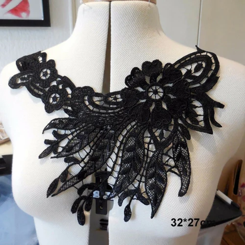 1 Pc Black Flower Neckline Collar Lace Applique Fabric for Fabric Apparel Sewing On Home Textiles For Dress Scrapbooking