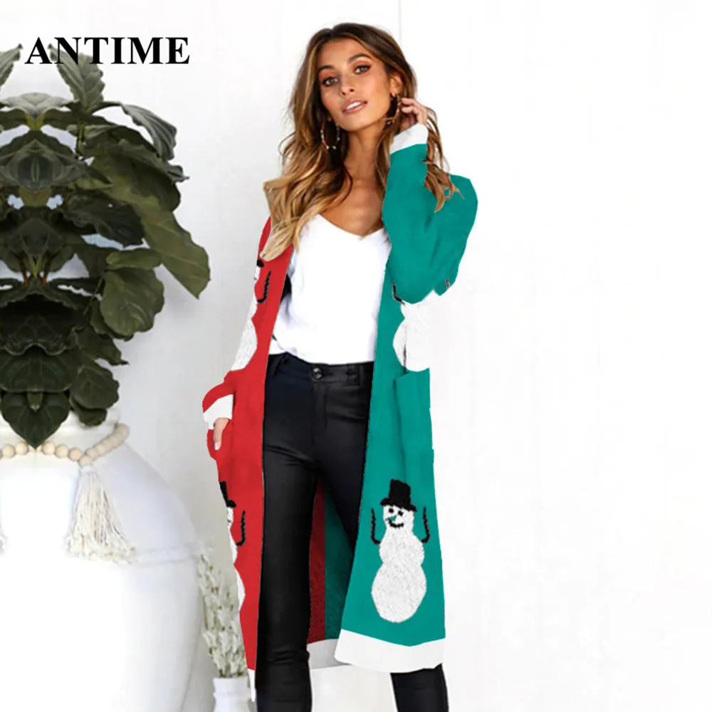 Antime Leopard Print Knitted Sweater Long Sleeve Cardigan Casual Autumn Winter Women Coat Pockets Plus Size Sweater Christmas - Цвет: A11