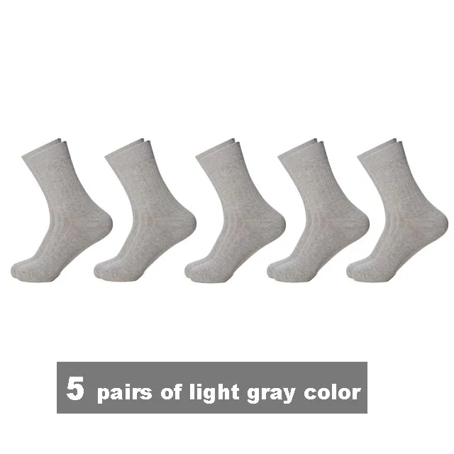 5 light gray Высококачественные мужские носки из чесаного хлопка, белые, черные, серые, темно-синие длинные носки, sokken calcetines hombre meias, большие размеры 43-45, плотные осенне-зимние Компрессионные носки, 5 пара/лот - Цвет: 5 light gray