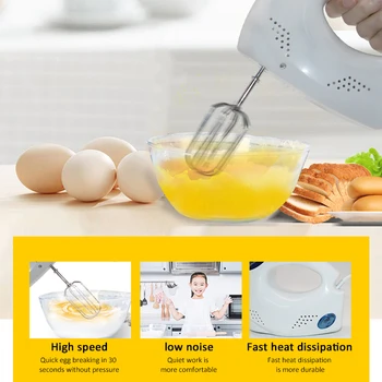 

1PC Household Eggbeater Five-speed Speed Regulation Handheld Electric Mixer Kitchen Multi-function Stainless Steel Cooking Tool