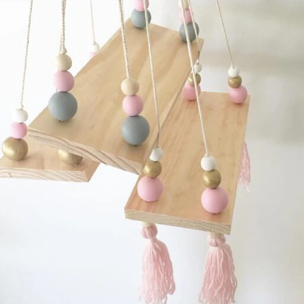 Children Decorative Rack Adornos Para Casa Wooden Board Beads Tassel Storage Shelf Bedroom Home Wall Hanging Rack DIY Wall Decor