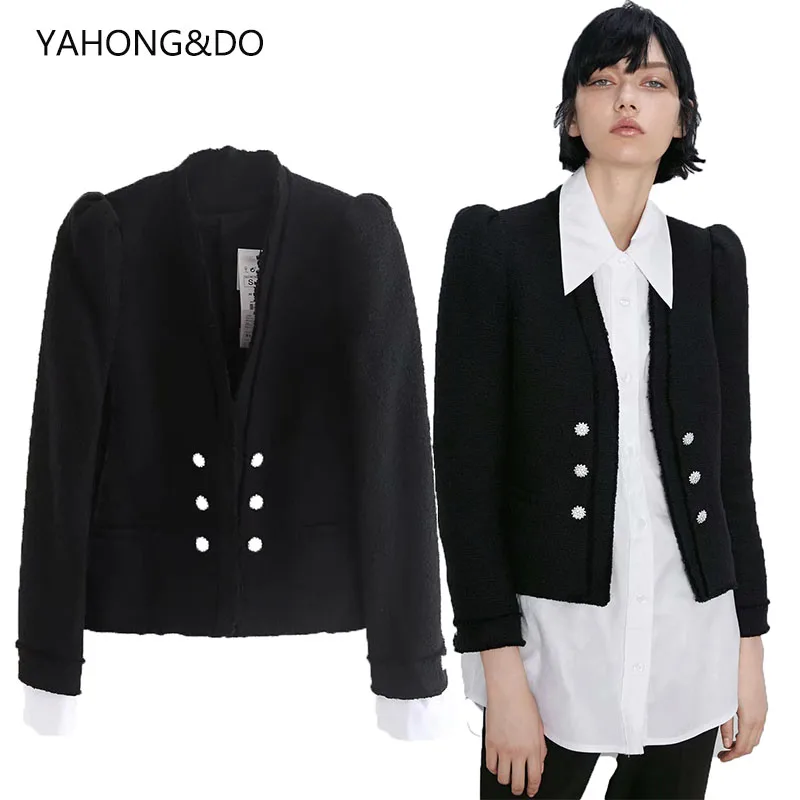 

Women Tweed Coat 2019 New Fashion Turn-down Collar Solid Pocket Casual Jacket Femme Elegant Thin Cardigans Coat