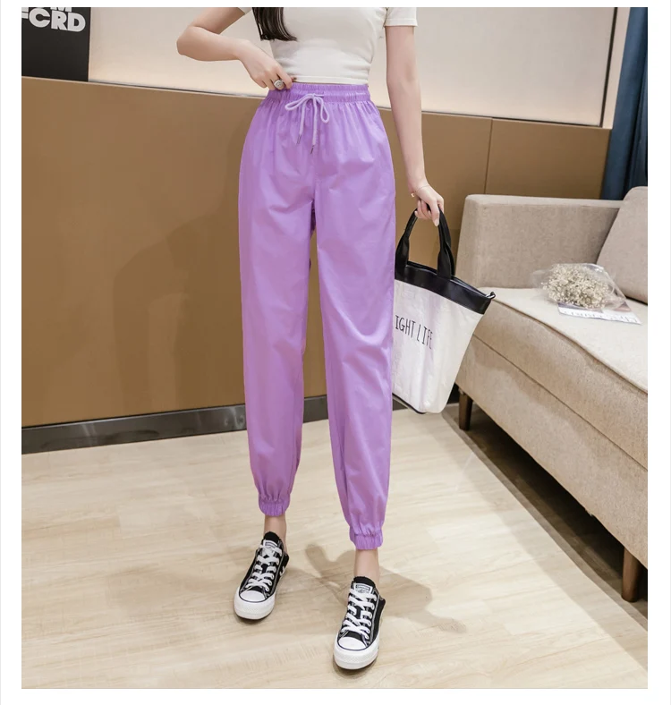 Jielur Trousers Women Solid Color Elastic Waist Candy Color Autumn Pants New Chic Sweatpants Pantalon Femme Roupas Slim Pants