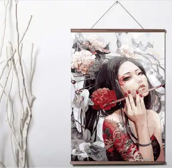 

Asia Kits Glamorous Girl Art Print canvas Poster Canvas Scroll Painting with wood