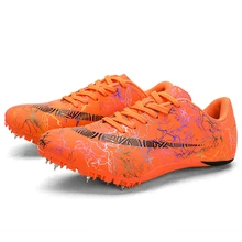 Мужские и женские кроссовки для мальчиков и девочек, легкие кроссовки для бега с шипами, оранжевые и зеленые спортивные кроссовки для детей и мужчин