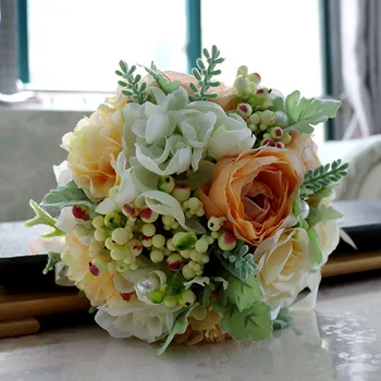 

Vintage Artificial Flowers Roses Wedding Bouquets Purple Orange Bridal and Bridesmaid Bouquets Brides Fleur Artificielle Mariage