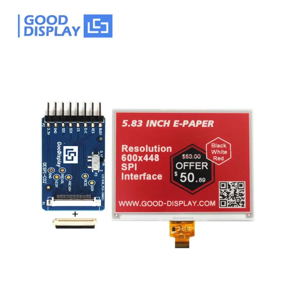 

5.83 inch tri-color e-paper display with demo board