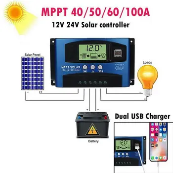

Solar MPPT 100A 60A 50A 40A 30A Charge Controller Dual USB LCD Display 12V 24V Solar Cell Panel Charger Regulator With Load