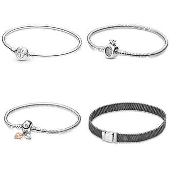 

Authentic 925 Sterling Silver Basic Bracelets Bangles Rose Gold Leaf Crown Leopard For Women 925 Charm Jewelry