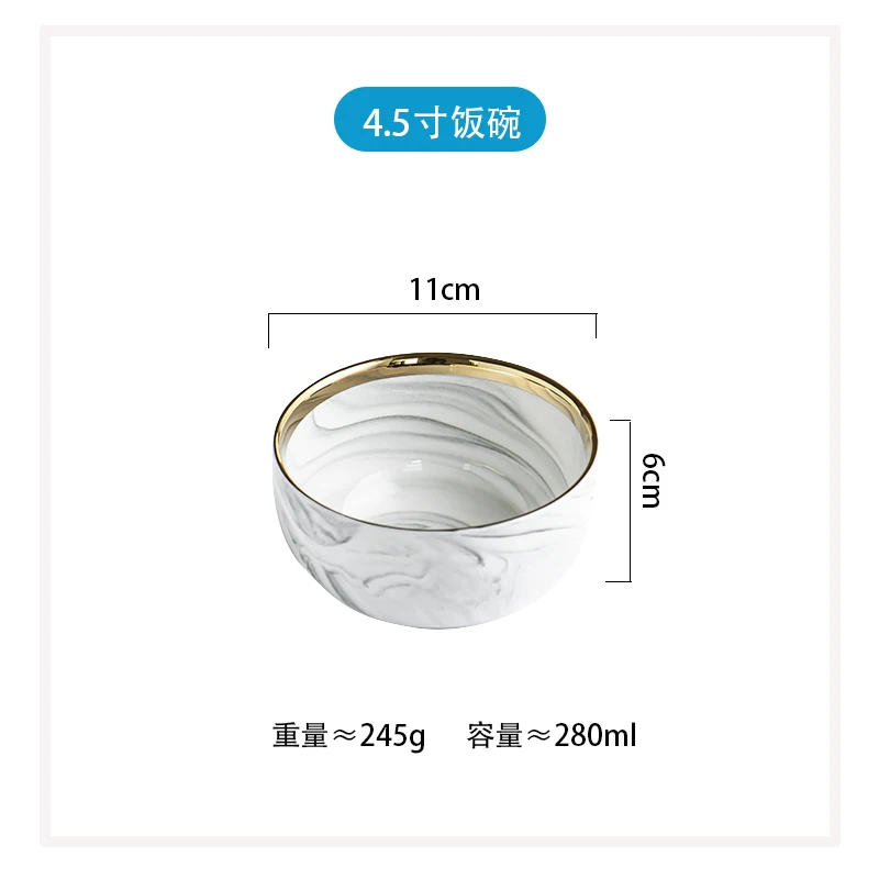 European Glod Marble Ceramic Dinner Dish Plate Rice Salad Noodles Bowl Soup Plates Dinnerware Sets Tableware Kitchen Cook Tool - Color: see chart