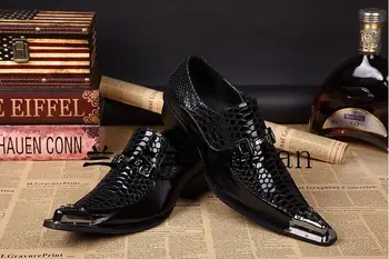 

handmade metal pointed toe men dress shoes crocodile grain Formal leather shoes big size men oxfords Sapato Social Masculino