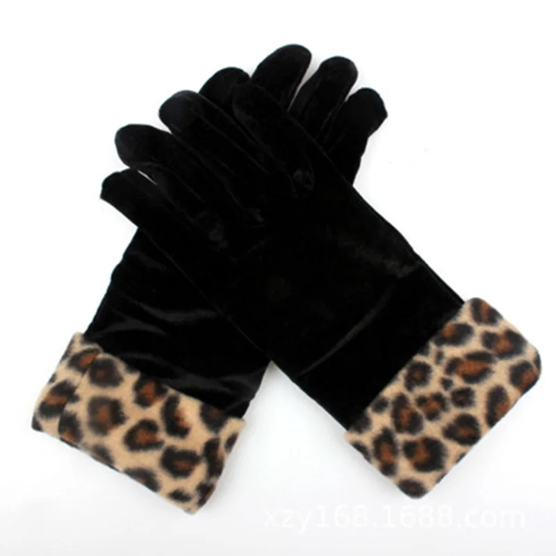 Fashion Women Touch Screen Glove Winter Faux Animal leather Cycling Driving Gloves suede velvet thicken warm leopard gloves H84