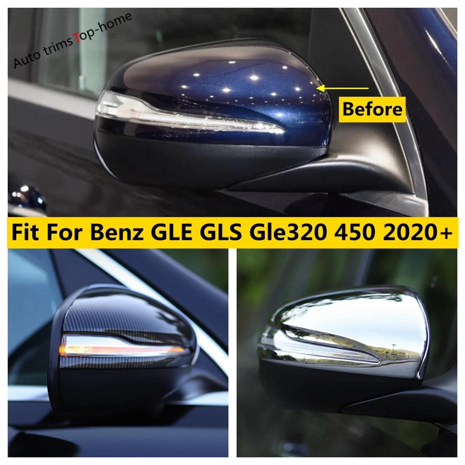 

2 Pieces Rearview Mirror Cover Cap Trim Kit ABS Chrome / Carbon Fiber Accessories For Mercedes-Benz GLE GLS Gle320 450 2020 2021