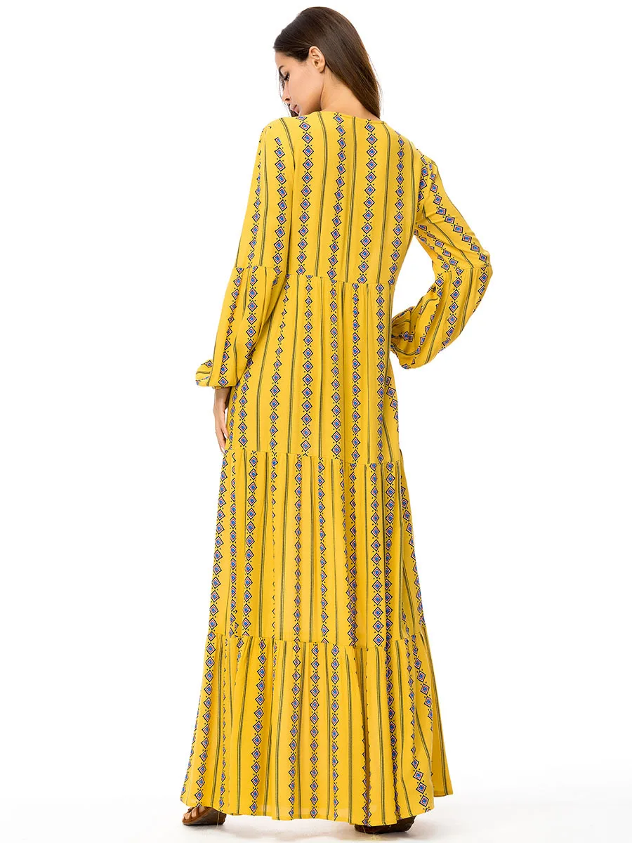 Женское длинное платье в Дубае Abaya с геометрическим принтом размера плюс