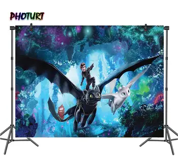 

PHOTURT How To Train Your Dragon Photography Backdrop Kids Birthday Party Background Dark Forest Vinyl Photo Studio Props