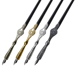 Lápiz de escritura artesanal tallado en Metal, pluma de inmersión antigua, soporte de pluma de caligrafía oblicuo, envío directo, 1 ud.