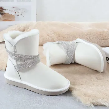 

2019 Ladies Shoes Snow Boots Low Heels Chaussures Femme Winter Women Ankle Boots Wool Scarpe Donna Round Toe Zipper Botas Bling