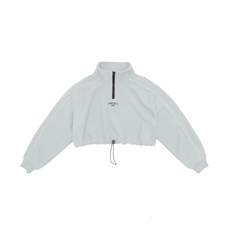 [DEAT] Original Design Fashion Leisure Style Stand Zipper Full Sleeve Granular Velvet Pullover Sweatshirt Women AY154