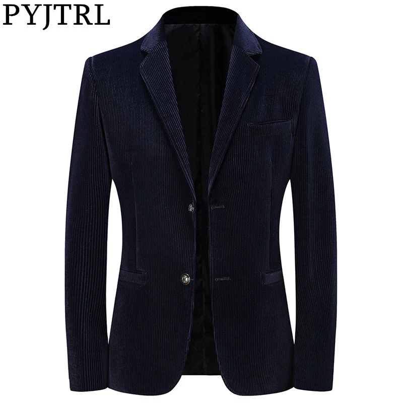 PYJTRL Gentlemen осень-зима темно-синий вельветовый бархатный пиджак новый мужской