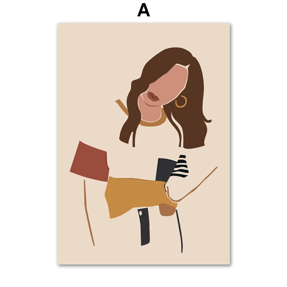 Abstract-Girl-orange-Leaf-Cup-Nordic-Posters-And-Print-illustration-Wall-Art-Canvas-Painting-Wall-Pictures (3)