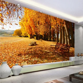 

Dropship Custom Gold Wallpaper Autumn Beauty Lakeside Trees Cottages Frescoes Forest Wallpaper Wall Cover Papier Peint Mural