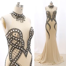 MACloth шампанского развертки поезд высокой шеи длиной до пола Длинные хрустальные тюлевые Выпускные платья платье м 268288 распродажа