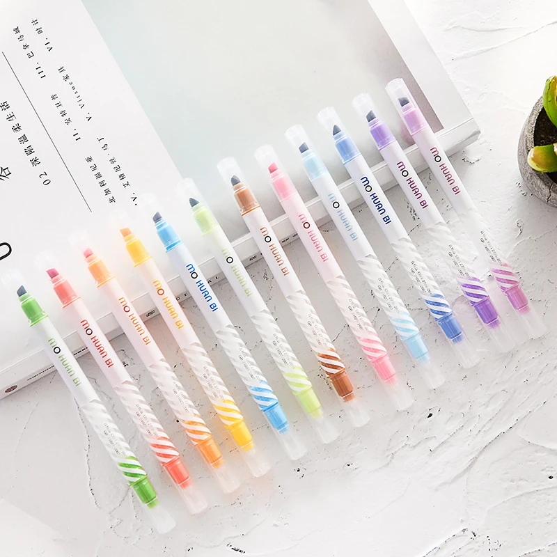 

12pcs Magic Color Drawing Pen Set Discolored Highlighter Marker Spot Liner Pens Scrapbooking Art Supplies Stationery School Gift