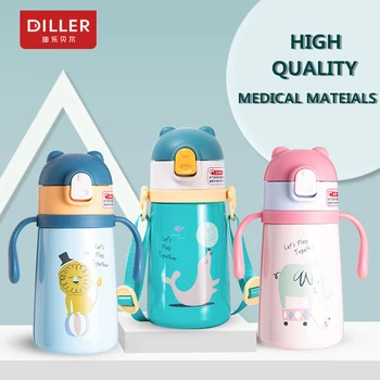 

DILLER 360ml 316 stainless steel with handle strap portable children's thermos kettle little bear cartoon student water bottle