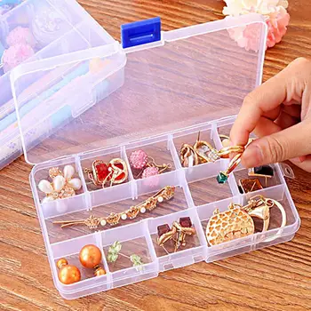 

15/10/24 Slots Adjustable Plastic Clear Jewelry Storage Box Detachable Case Craft Beads Organizer Jewelry Box Case Holder