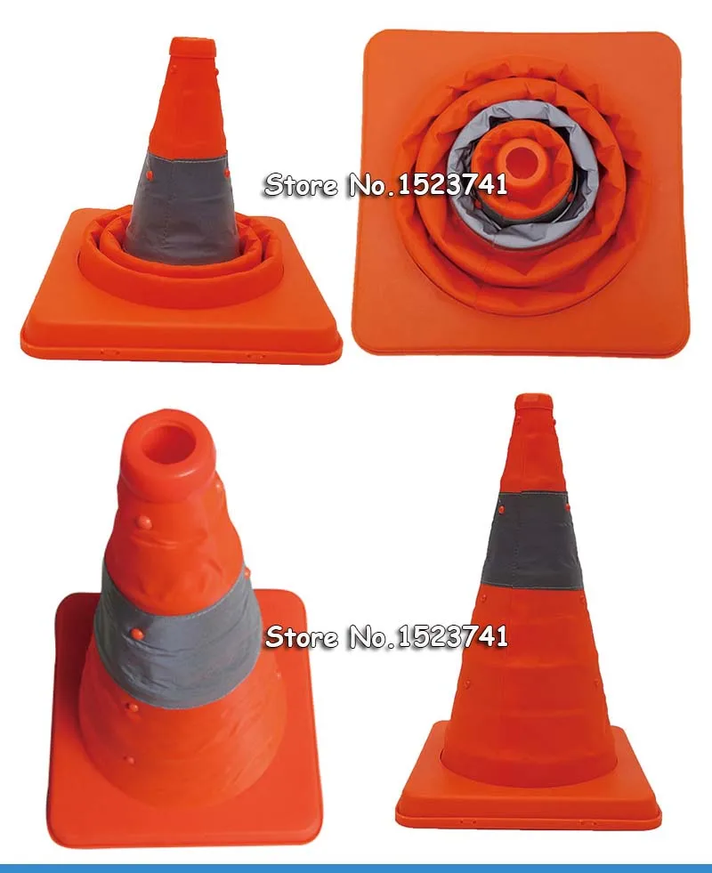 42cm Folding Road Safety Warning Sign Traffic Cone Orange Reflective Tape Support