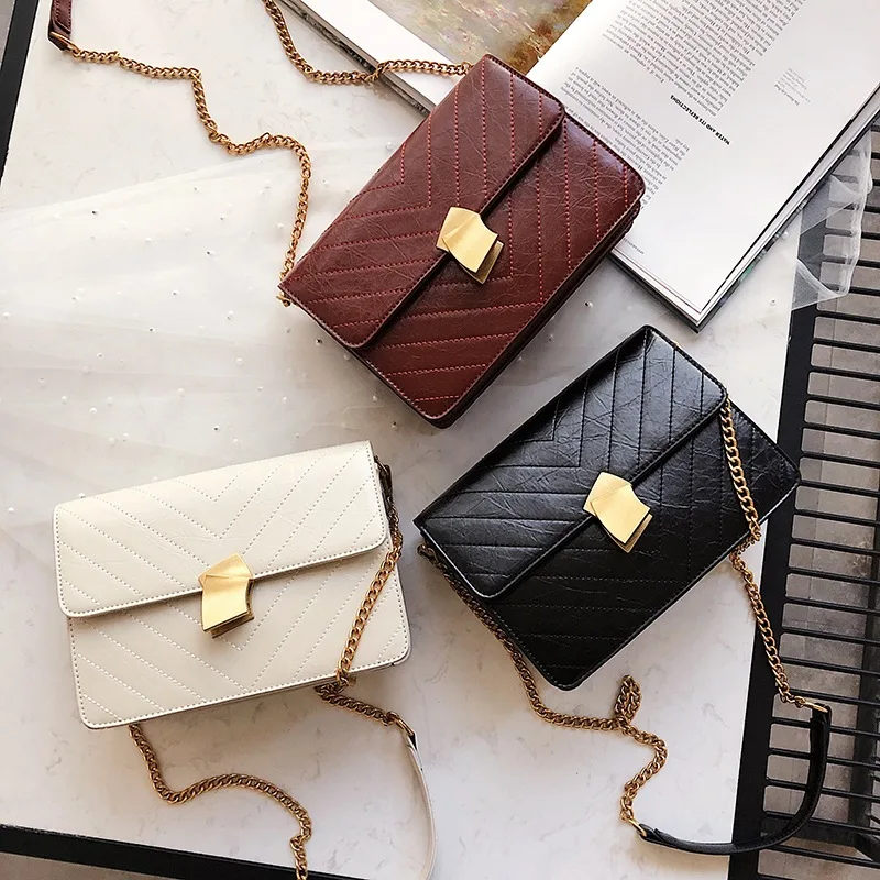 

WOMEN'S Bag 2019 New Style Korean-style-Style Lock Square Sling Bag Versatile Crossbody Bag Chain File Holder Fashion WOMEN'S Ba