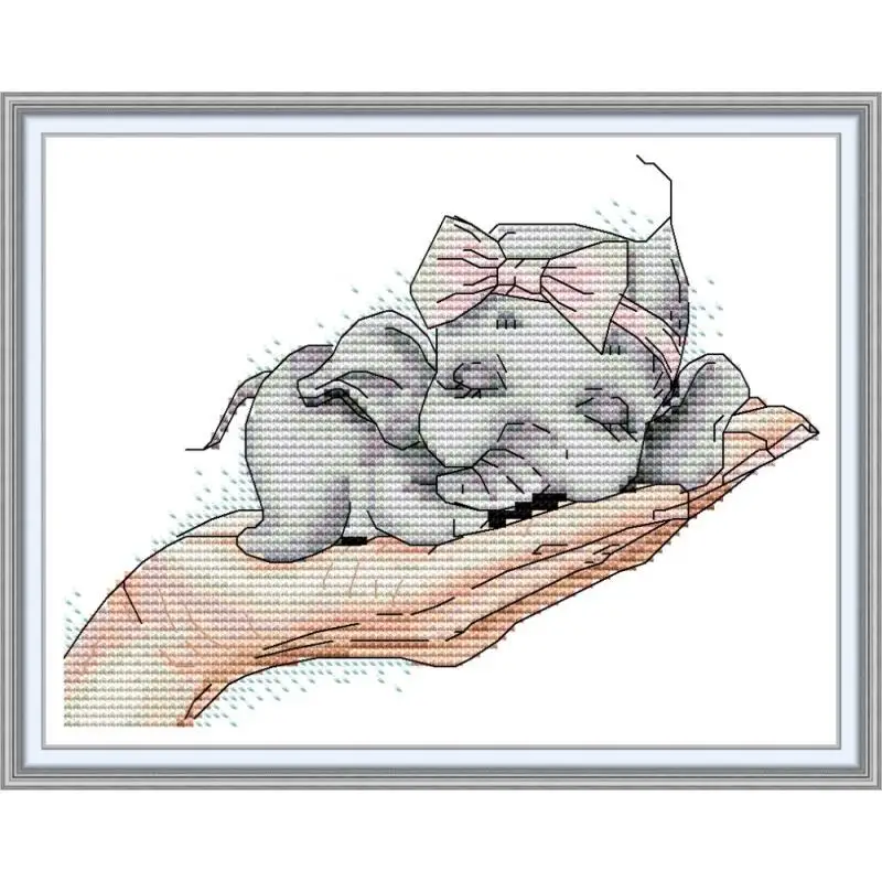 

Joy Sunday Stamped Cross Stitch Kit Super Cute Baby Elephant Patterns 14CT 11CT Print Counted Handmade Embroidery Needlework Set