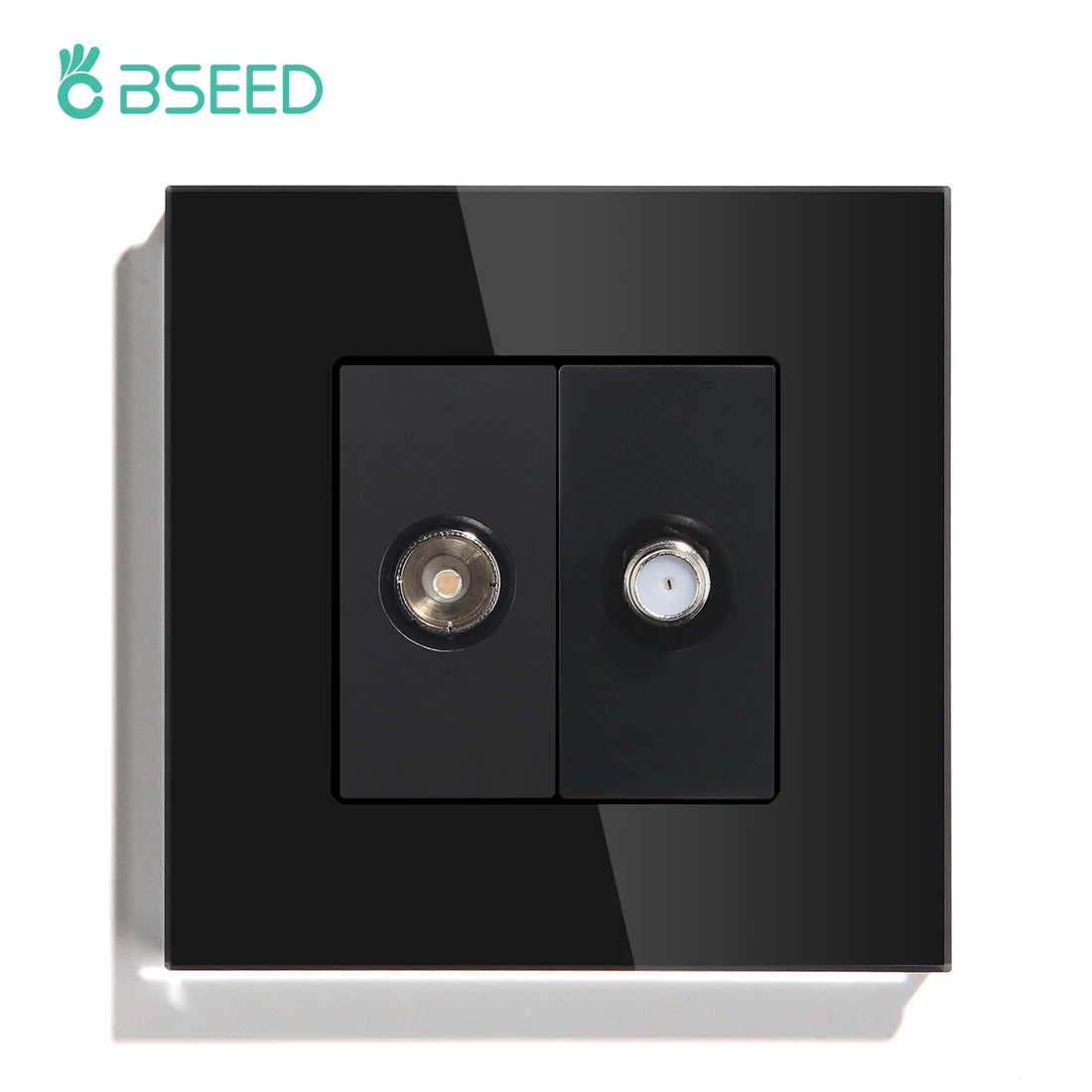 BSEED TV Satellite Wall Socket With Crystal Glass Panel White Black Gold EU Standard 86mm DIY Part For Home Improvement