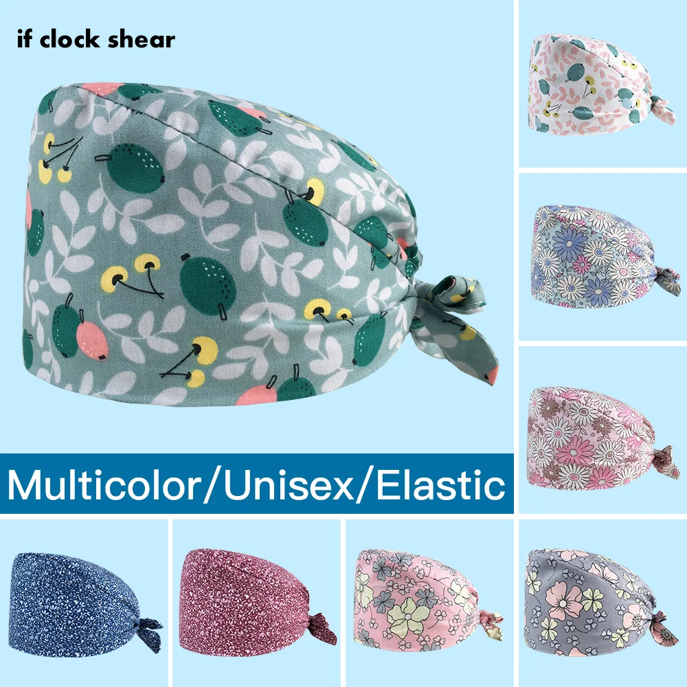 

Pet grooming work hats Floral printing men scrubs women cap unisex practice cap Adjustable scrubs hat health service scrubs hats