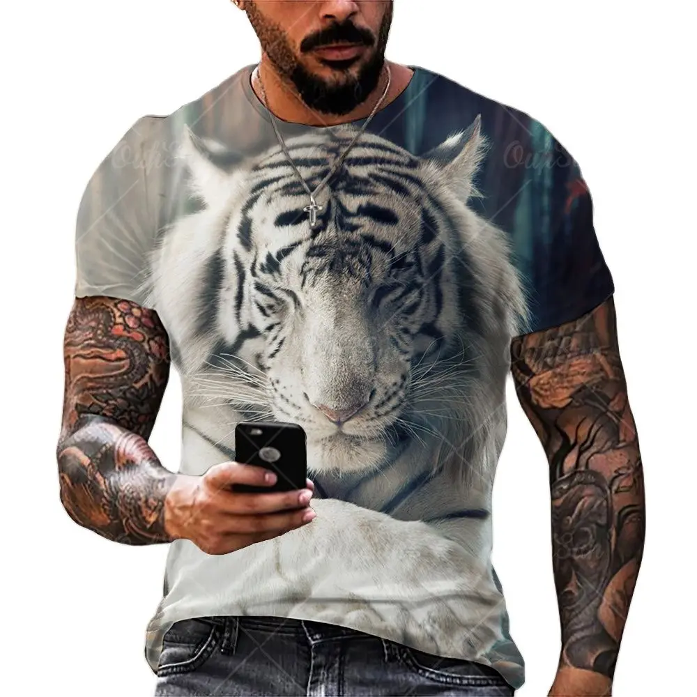 RobertDTesta Camiseta Masculina Casual De VerãO Com Tatuagem De CabeçA De  Tigre E Manga Curta, Com Estampa Digital De Tigre Viking 3d,Blue,XL