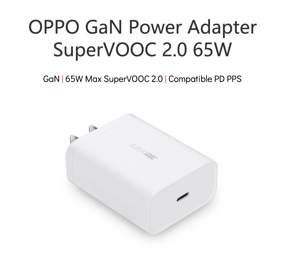 Chargeur maison mini USB A Super VOOC 2.0 GaN 65W Blanc Oppo - Oppo