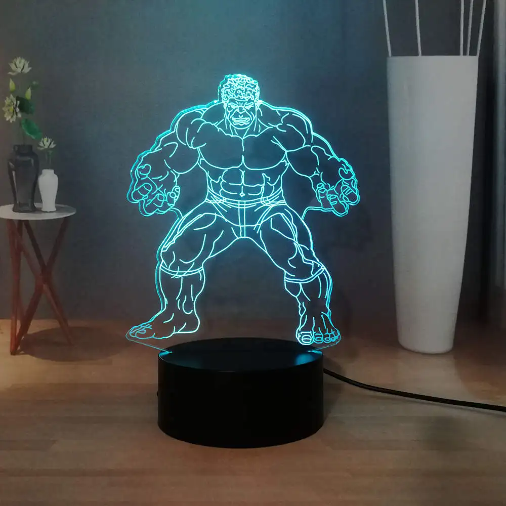 Серия Marvel Movie 3D Super Hero Hulk акриловая светодиодная Ночная RGB лампа с 7 меняющимися