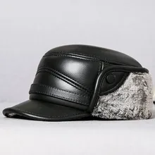 XdanqinX мужские шапки с наушниками шляпа из натуральной кожи зимние мужские теплые армейские кепки пожилых пап из воловьей кожи толстый бархат плоская кепка