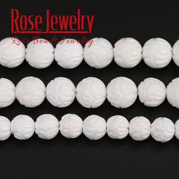 

100% Shell Beads Natural White Lotus Carving Tridacna Shell Stone Buddha Prayer 6 8 10 12mm Beads For Bracelet Jewelry Making