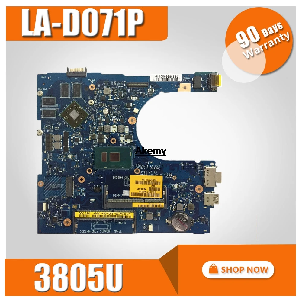 

CN-0T66WJ For Dell FOR Inspiron 15 5559 Laptop Motherboard LA-D071P 3855U DDR3L 100% TESTED