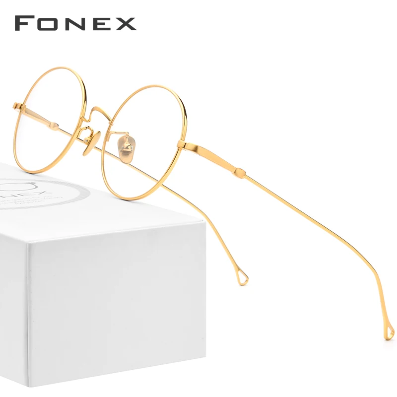 

FONEX Pure Titanium Glasses Frame Men Vintage Retro Round Myopia Optical Prescription Eyeglasses Women Thailand Eyewear 870