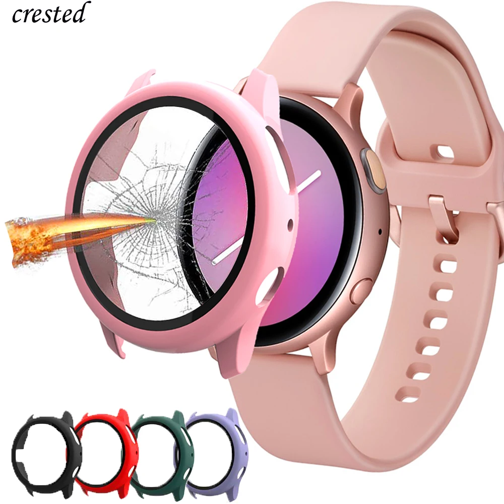 Cristal + funda para Samsung Galaxy watch active2 44/40mm, cubierta envolvente parachoques + Protector de pantalla Galaxy watch active 2 44mm 40mm