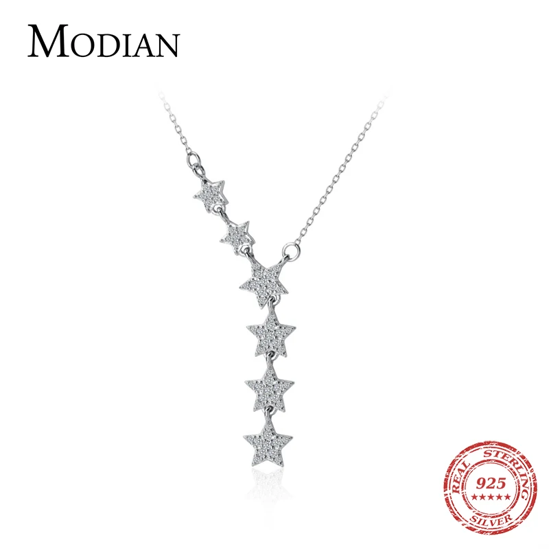 

MODIAN Twinkle Pentagram Y-Shape Pendant Necklace for Women 925 Sterling Silver Luxury Link Chain Necklace Wedding Fine Jewelry